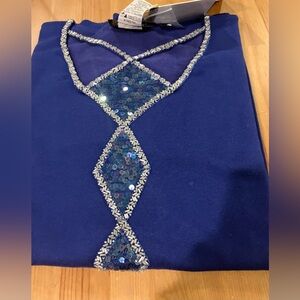 NWT Bob Mackie Wearable Art Blue Sweater with Sequin Cut Outs Size 2X
